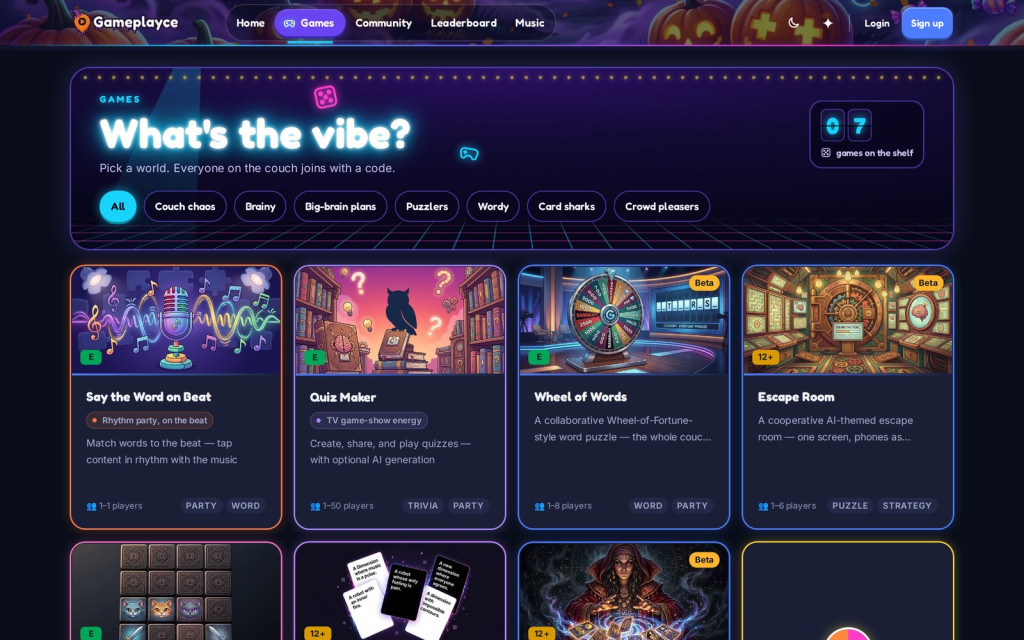 The gameplayce.io game library