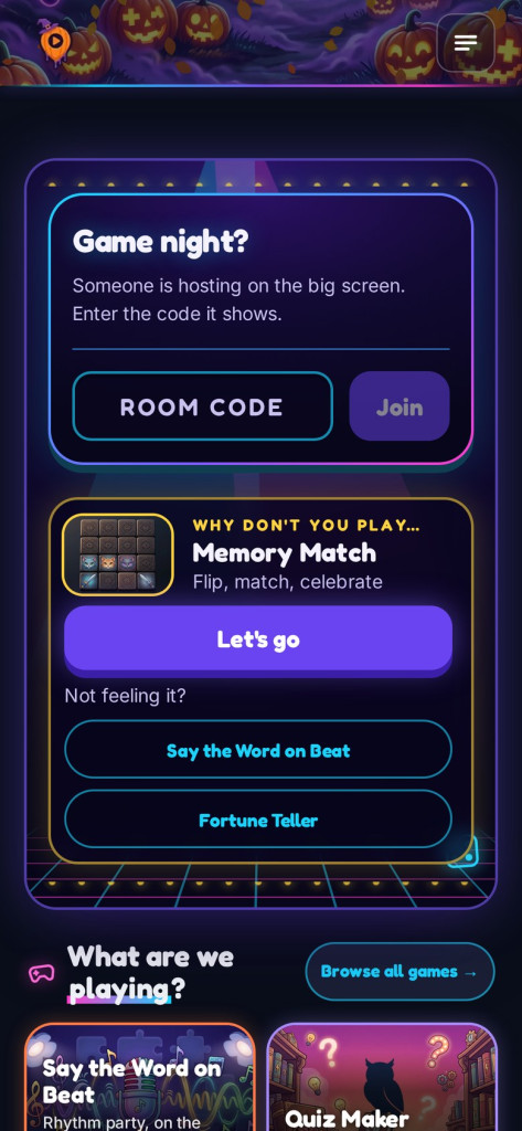 Joining a game night on gameplayce.io from a phone